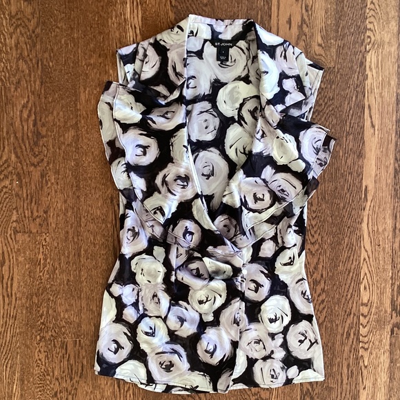 St. John Silk Sleeveless Deep V-neck Surplice Ruffled Collar Blouse Top Sz S - Picture 8 of 11